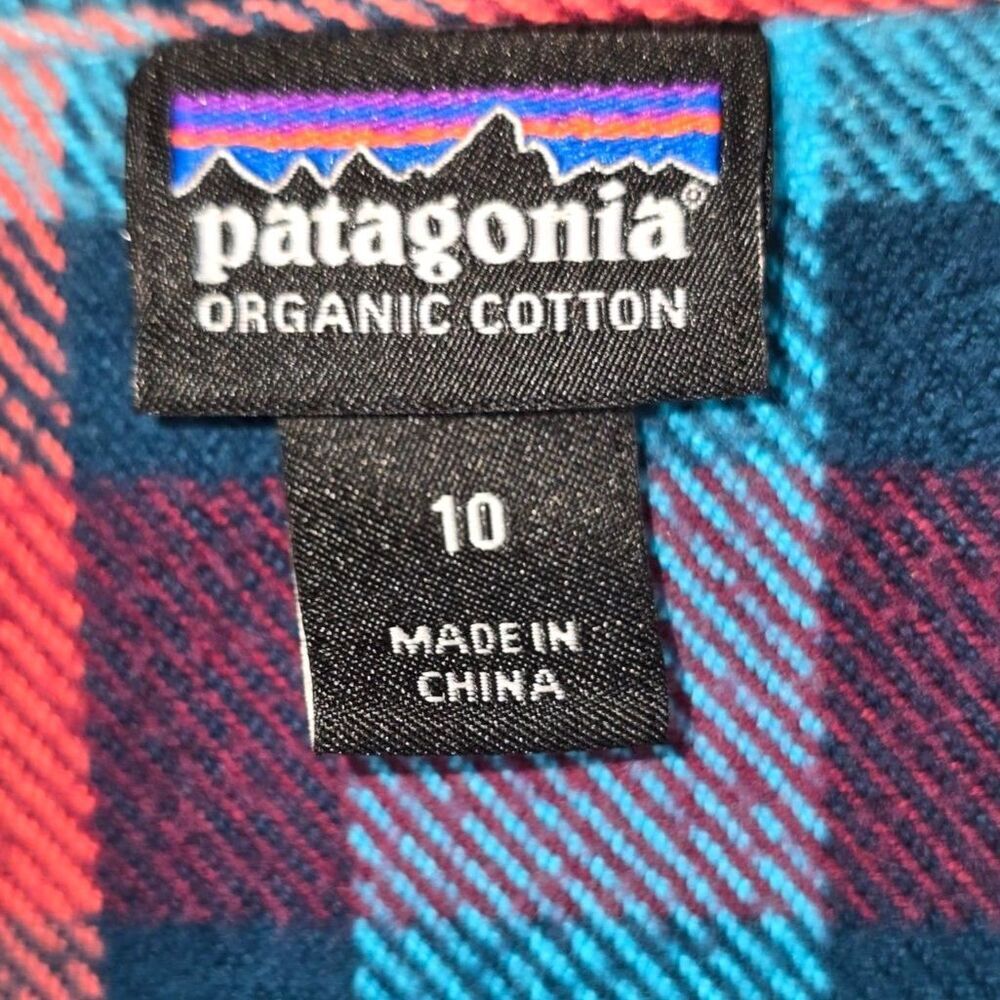 Patagonia Flannel Shirt Blue Red Plaid Size 10 Organic Cotton Outdoor Button Up - Picture 8 of 12